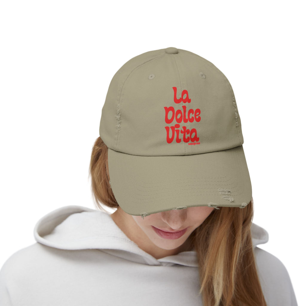 La Dolce Vita Distressed Hat - Red
