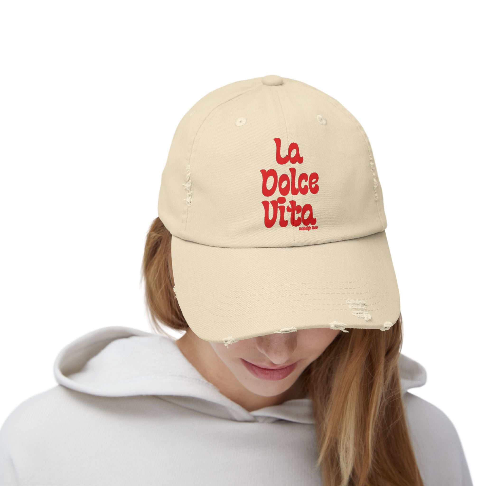 La Dolce Vita Distressed Hat - Red